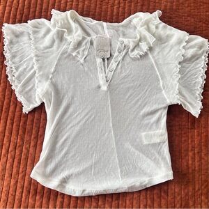 Free People Ivory Ruffled Blouse